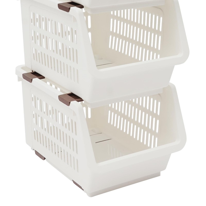 4-Pack Stackable Plastic Storage Baskets - Open Front Organizer Bins