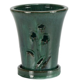 W&W Orchid Pot with Holes and Saucer for Repotting, 6 * 7 Inches, Green Mix