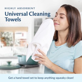 Groko Textiles Universal Cleaning Towels, White Bulk 24 Pack, 16” X 19” 100% Cotton Fully Bordered Commercial Grade Terry Weave Cloth Bar Mops for Everyday Restaurant or Home Use