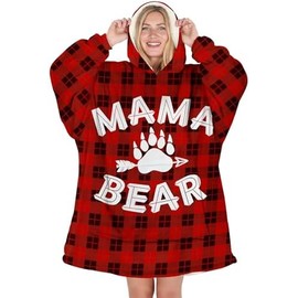 Mama Bear Blanket Hoodie – Buffalo Plaid Wearable Blanket For Mom Or Wife – Mothers Day Gifts For Mom From Daughter, Son and Husband – Gifts For Wife From Husband, Wife Birthday Gifts