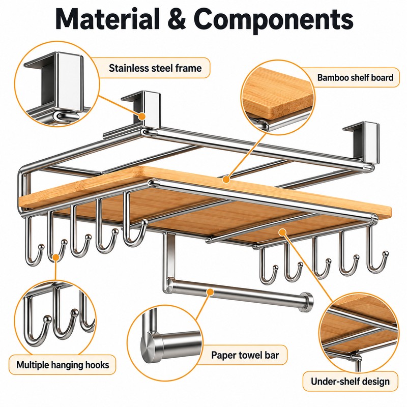 Stainless Steel Hanging Kitchen Storage Rack with Hooks – Paper