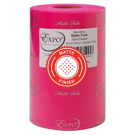 Expo International Decorative Matte Tulle, Roll/Spool of 6” X 100 Yards, Lightweight Polyester Tulle Fabric for Tutus, Costumes, and Party Decorations, Washable, Easy-to-Use, Hot Pink