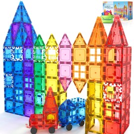 Juego de 100 piezas de bloques magnéticos STEM para construir y 2 coches, bloques sensoriales apilables, ideal para juguetes Montessori preescolares, regalos, para niños y niñas a partir de 3 años