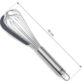 LACOR 61627 Batidor Varilla Manual - Raspador de Silicona - Bate y Recoge la Mezcla - Inox - Mango Ergonómico - Certificado LFGB - Libre de BPA - Apto para el lavavajillas, Acero Inoxidable