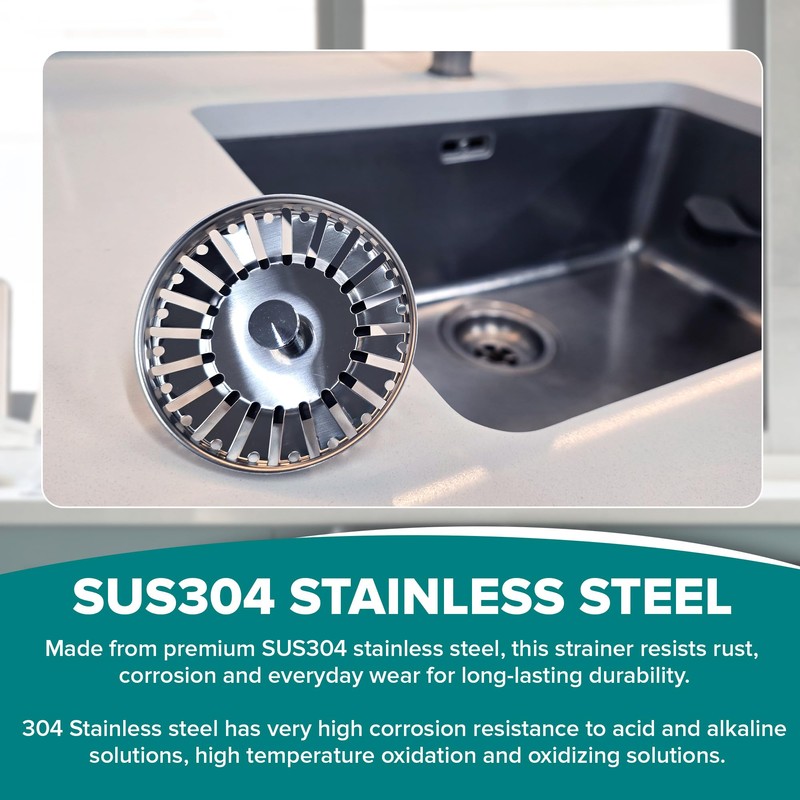 Luxe House Kitchen Sink Strainer Plug, 304 Stainless Steel, Food