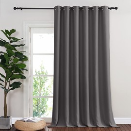 NICETOWN Blackout 102 inch Curtains for Sliding Glass Door, Grommet Thermal Insulated Room Darkening Window Treatment Sound Reducing Drapes for Room Divider, Gray, W80 x L102, 1 Panel