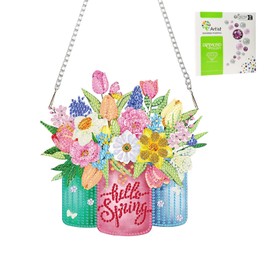 Qukle Flowers Diamond Painting Kits Hanging Pendant, Special Shaped Crystal DIY Summer Diamond Art Hanging Sign Double-Sided Pattern Gem Painting Window Door Ornament, Box Package