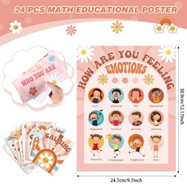 Faccito 12 Pcs Retro Calming Corner Posters for Classroom, Groovy Feelings Chart Mental Health Posters Emotions Mental Health Calm Down Corner Supplies for Kids Elementary Home School Wall Decor