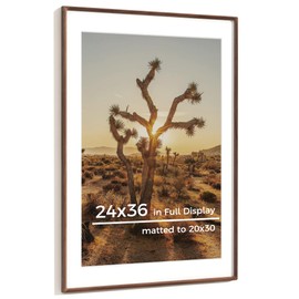 RICHFOCUS 24x36 Picture Frame USA-Sourced Natural Walnut Solid Wood Photo Frame Handcrafted Rounded Corner Wooden Frame with Real Glass Display Photos 20x30 with Mat or 24x36 Without Mat