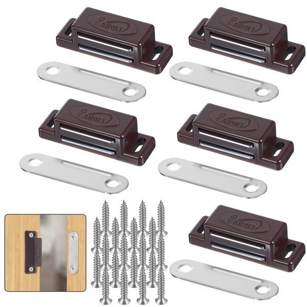 5 Pack Brown Magnetic Door Catch, Cabinet Magnets Latch, Strong