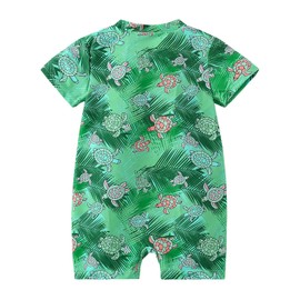 YAGATA Baby Swimsuit Boy Infant One Piece Rash Guard Bathing Suit Short Sleeve Zipper Toddler Summer Beach Swimwear 3-6 Month Green Turtle 80