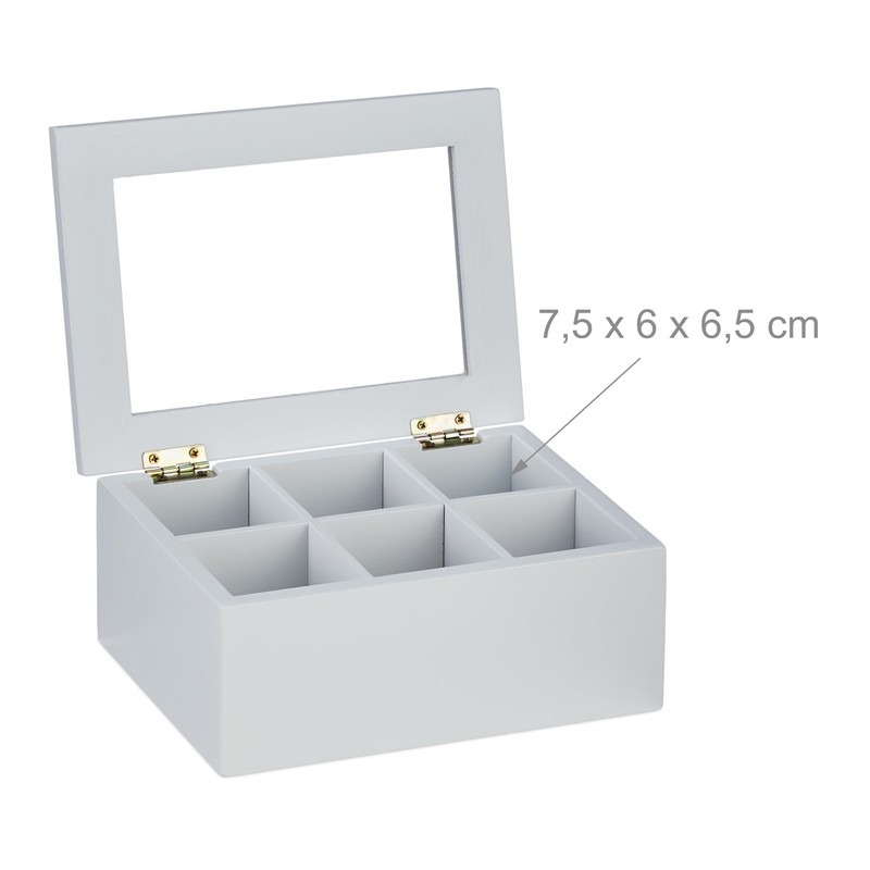 Relaxdays Tea Box, 6 Compartments, Bamboo, H x D: 9