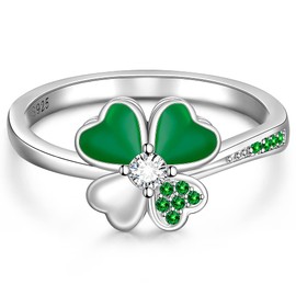 Talonior Clover Ring for Women Irish St Patricks Day Shamrock Gifts Sterling Silver Four Leaf Clover Jewelry Green Cubic Zirconia Size 7