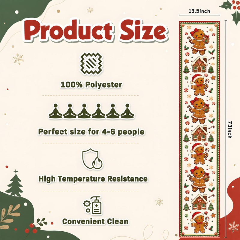 Christmas Decorations - Gingerbread House Candy Cane Xmas Table Runner
