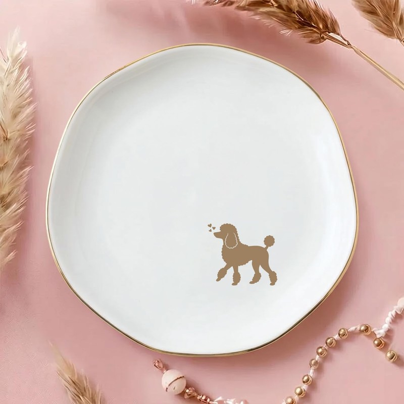 Poodle Jewelry Dish Tray for Dog Lover,Ceramic Trinket Tray, Key