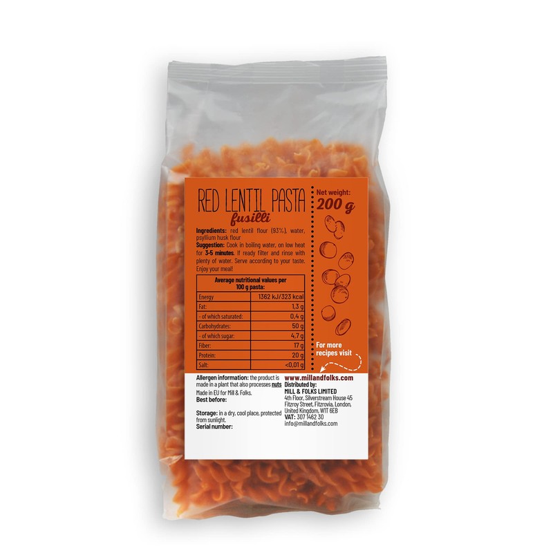 Mill & Folks Easy Pasta Red Lentil Fusilli 4x200g |