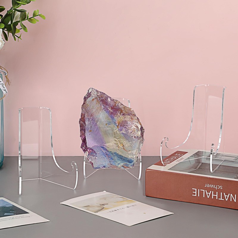 Hipiwe 3 Pack Clear Easel Display Stand Acrylic Plate Stand