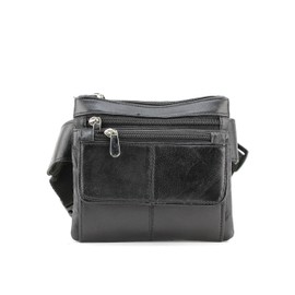 Leather Impressions Lambskin Fanny Pack 3 Zipper Pocket. 2 Snap Shot Pockets with Adjustable Strap