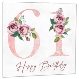 61st Birthday Card for Women - Floral 61st Birthday Cards for 61 year old woman Sixty One, Sixty First Ladies Nan Grandma Mum Aunt Sister Mom Friend
