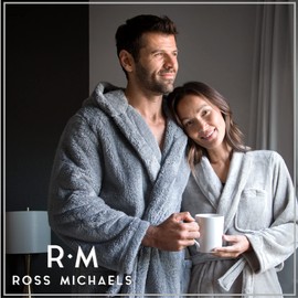 Ross Michaels Mens Luxury Robe Hooded Big and Tall - Long Plush Fleece Bath Robe with Hood and Pockets- Gift Men and Teens