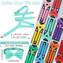 Handepo 9 Sets Solid Color Men's Suspender Bow Tie Set Elastic Bow Tie Suspenders Adjustable Bow Tie and Suspender Sets(Fresh Colors)