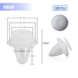 Qazuwa Mounting Clips, Plastic Rivets, Pack of 100 Clips, Car Mounting Bumpers, Mounting Clips, Car Door Clips, Door Panel, Door Panel, Bumper Replacement (White)
