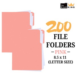 The File King 1/3 Cut Pink File Folders Letter Size - 200 Pack | Colored Folders 8.5 x 11 | USA Made | Assorted 3 Tab Color Manila File Folder | Heavy Duty Office & Paper Filing Supplies