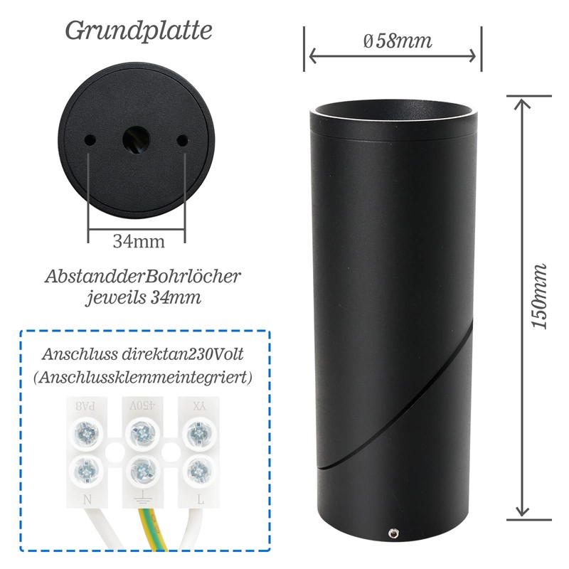 Surface-Mounted Spotlight, Black, Swivelling Surface-Mounted Spotlight with GU10 Socket, Aluminium