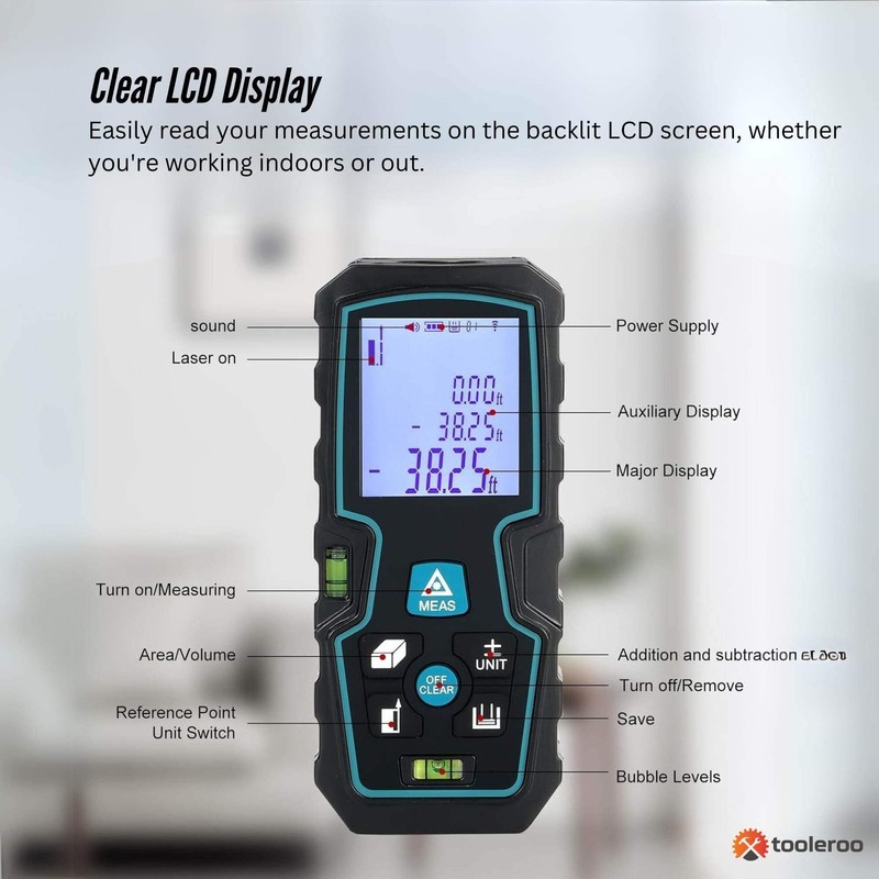Tooleroo 40m Digital Laser Distance Measurer - LCD Area Volume