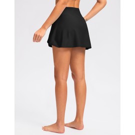 Kayrth Women's High Waisted Swim Skirt with Shorts Bathing Suit Skirts Swimsuit Tankini Bottoms with Pockets Black L