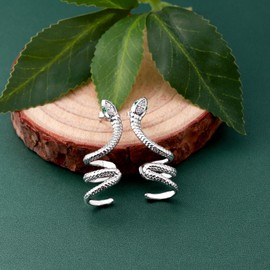 Snake Earrings for Women - Silver CZ Pieceing Snake Crawler Climber Cuff Studs Earring CZ Wrap Earrings Jewelry