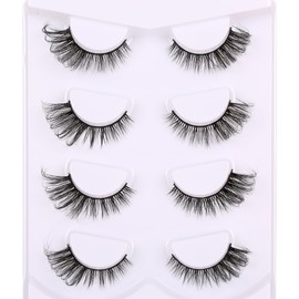 False Eyelashes Fox Eye Lashes 6D Wispy Eyelashes Natural Look Cat Eye Lashes Wispy Fluffy Faux Mink Lashes Natural False Lashes Pack by Himirell 4 Pairs