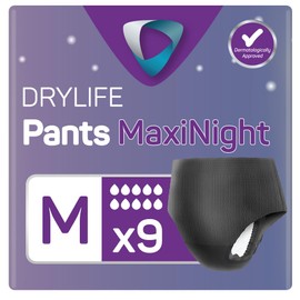Drylife Pants Disposable Pull-Up Unisex Incontinence Pants | 3000ml Absorbency, Overnight Protection, Dry Feel Technology Anti-Leak Security, Breathable Material (M (Pack of 9), Maxi)