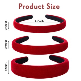 Etercycle Burgundy Headband, 3 Different Width Thick Headbands for Women, Velvet Sponge Hairband Soft Vintage Hair Bands Padded Head Bands Hair Accessories