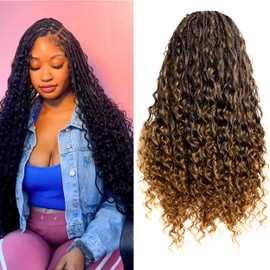 PIB 24” Single Full Lace Braid Wig – Micro Boho Deep Wave Box Braided Wig, Knotless Braided Wigs for Black Women, Curly Hair Wig (#1B30 Off Black and Brown)