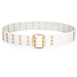 JASGOOD Three Grommet Belt for Women Wide Waist Belt PU Leather Punk Studded Belt for Jeans Pants