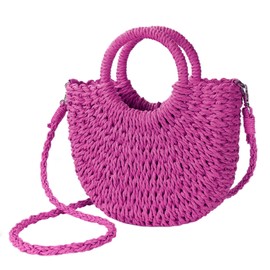 Womens Straw Beach Bag Woven Crossbody Shoulder Bags Top Handle Satchel Handbag Purse for Summer, Rose Red, One Size