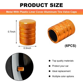 JUSTTOP 6 PCS Car Tire Valve Stem Caps, Anodized Aluminum Corrosion Resistant Wheel Stem Valve Dust Caps, Tyre Stem Air Caps Covers for Cars Motorcycles Trucks, Car Accessories (Orange)