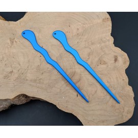 (2) Anodized Aluminum Matte Finish Spiral 6" Hair Stick Unbreakable Waterproof Pick Pic Pin Fork (Aqua)