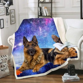 Homemissing Dog Galaxy Fleece Blanket German Shepherd Dog Plush Blanket Blue Purple Starry Sky Throw Blanket Cute Pet Puppy Animal Single 50x60 Inch