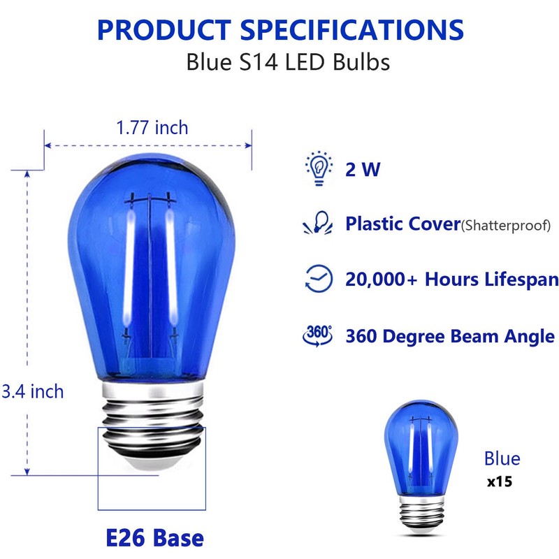 GUILEDUO 15 Pack S14 LED String Light Bulbs, Shatterproof 2
