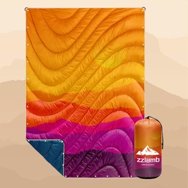 zzlamb Camping Blanket, Lightweight Puffy Warm Cloak with Snaps, Portable Outdoor Travel Blanket Windproof, Warm Quilt for Camping Picnic Beach Trips Hiking Backpacking, Fiery Ridge Fade 52x75in