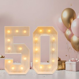 39.4in 2025 Light up Numbers with 20 LED Bulbs, Marquee Numbers for 50th Birthday/Party/Anniversary Decorations Graduation, Floor Standing Light up Balloons Foam Numbers, 2000-3000K