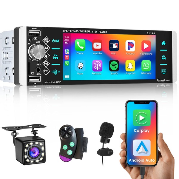 Hikity Autoradio 1 Din Carplay & Android Auto mit Bildschirm