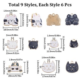 SUNNYCLUE 54 Pieces 9 Types Japanese Style Cat Charm Cat Charm Cute Charm Enamel Pet Parts Alloy Piercing Rabbit Earrings White Cat Necklace Cute Bracelet Rabbit Key Chain Cat Head Metal Parts Cute