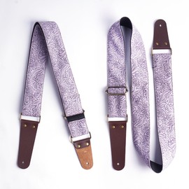 Haecsfl Adjustable Guitar Strap Includes 2 Strap Locks & 2 Matching Picks & 1 Picks Holder & 1 leather Strap Button.Leather ends Guitar Shoulder Strap(1-Carved3 Purple)