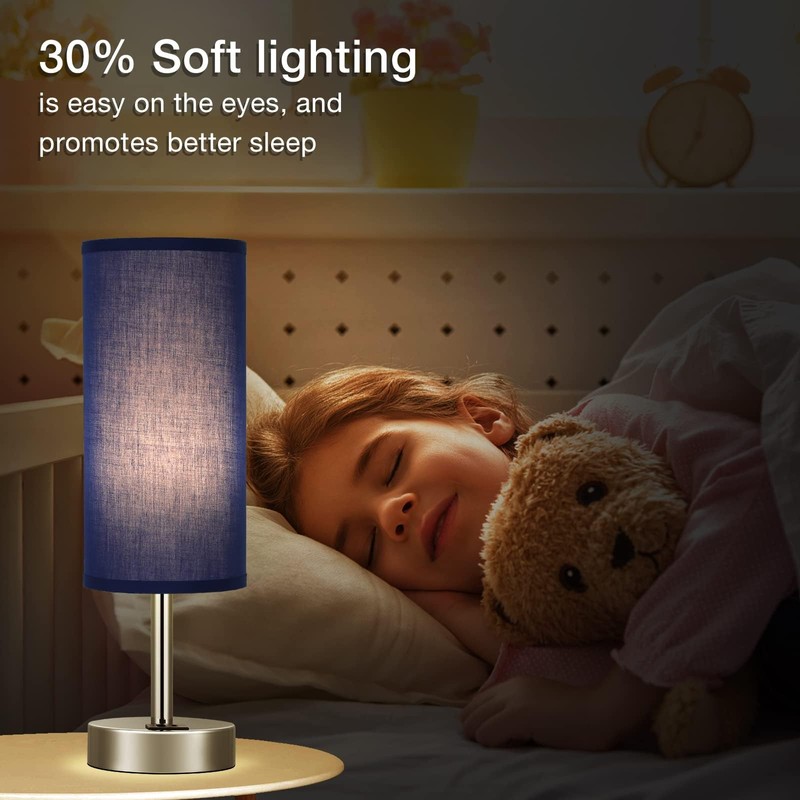 Navy Blue Touch Lamp for Boys - Small Nightstand Lamp