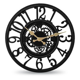 WrtmyR Outdoor Wall Clock Waterproof, 12 Inch Silent Non-Ticking Battery Operated Outside Clock, Decor Clock for Patio, Pool, Garden, Fence, Porch, Lanai, Farmhouse Decor (Dark Black)