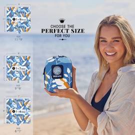 WEKAPO Beach Blanket Waterproof Sandproof Oversized, Extra Large Beach Mat Sand Free, Lightweight & Compact Sand Free Mat with 6 Stakes & 4 Corner Pockets (Sea Leaves, 8 x 7 FT (1～4 Person))