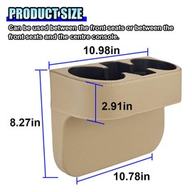 ZIMISI Car Cup Holder, Leather Front Console Gap Filler Organizer (Beige)